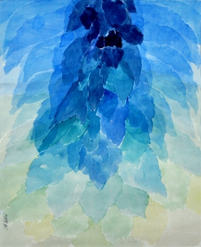 Blue Leaves, Painting by Jeff Mistri, Watercolour on Paper, 23 X 18.5 inches